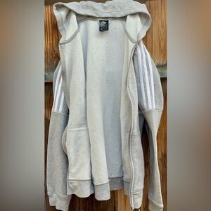 Adidas Essentials 3-Stripes Full-Zip Fleece Hoodie medium grey and white